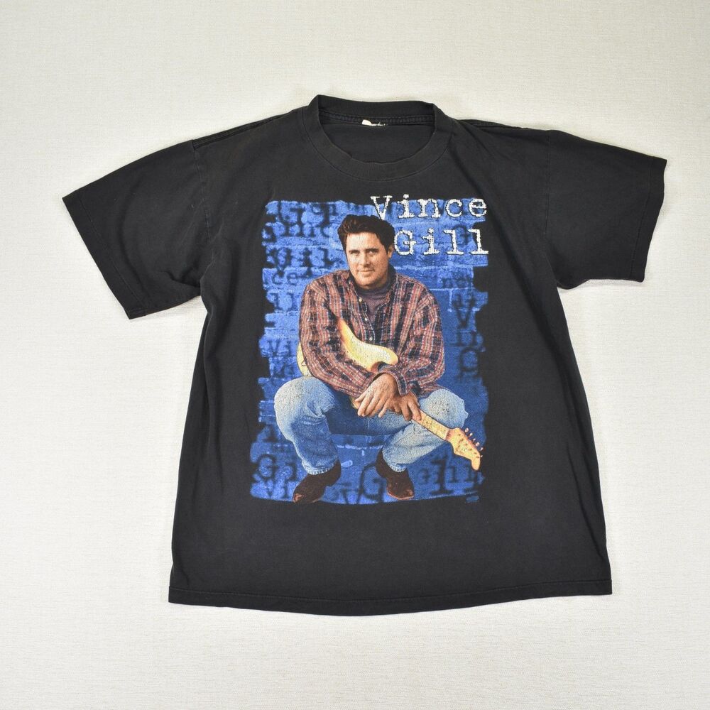 Vintage 90s Vince Gill T Shirt Mens Large Black Tour Graphic Single Stitch Vtg
